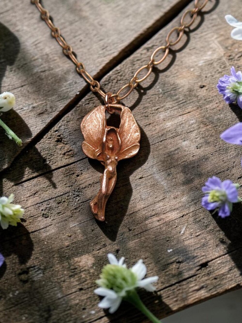 Fairy Pendant, Hand Cast Copper Necklace, Renfair